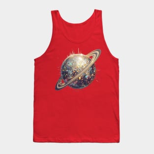 Retro Saturn Disco Ball Tee - Saturn Disco Ball T-Shirt: Cosmic Glam Tank Top